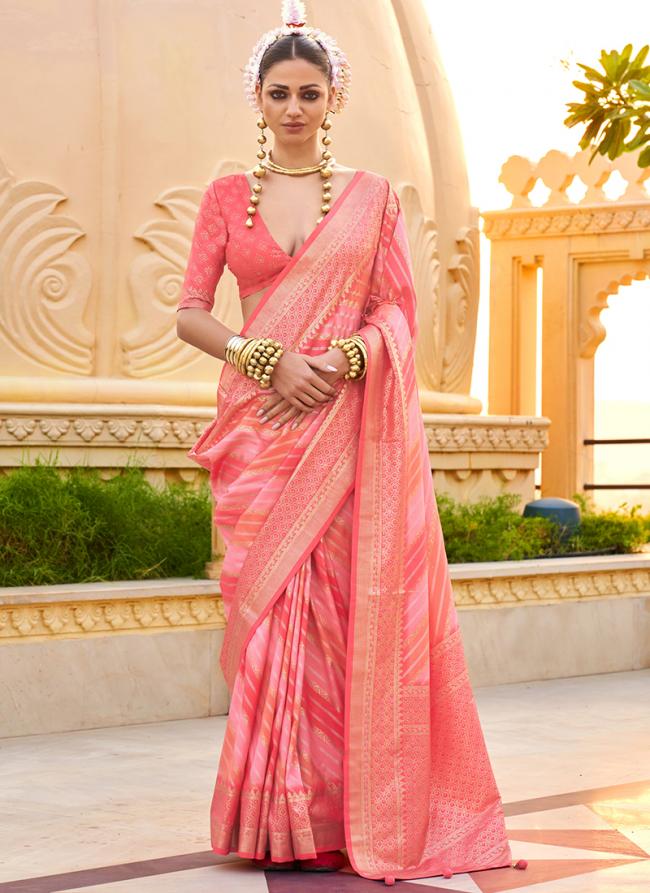 Silk Peach  Casual Wear Printed Saree